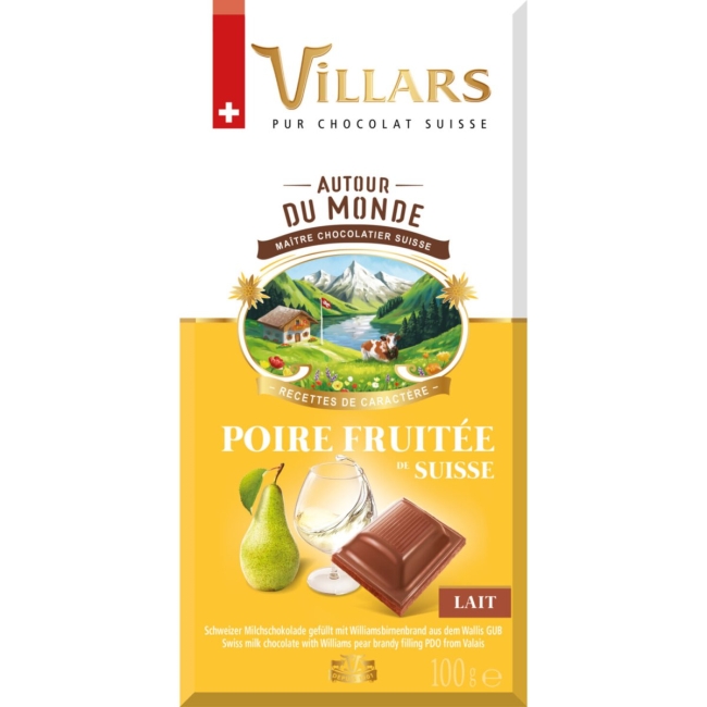Chocolat au lait suisse Villars Larmes de Poire Williams